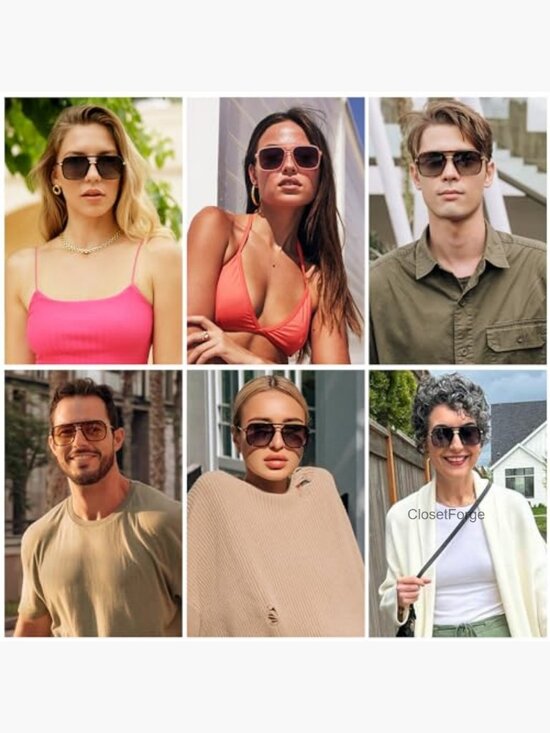 Retro Square Polarized Aviator Sunglasses Unisex 90s Shades main image 5